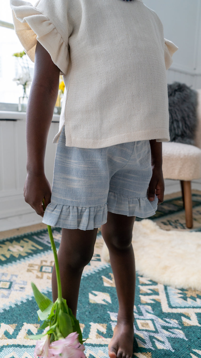 Ama Frilled Shorts | Sand Blue